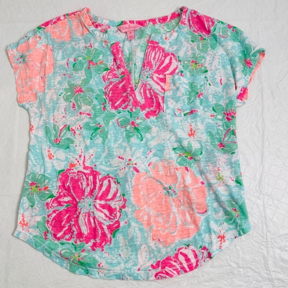 Lilly Pulitzer Duval multicolor linen cap sleeve top XS